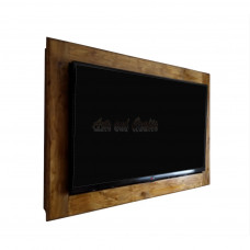 Wooden frame for TV, suspended on the wall, with storage compartments