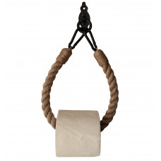 Rustic toilet paper holder made of metal and jute string