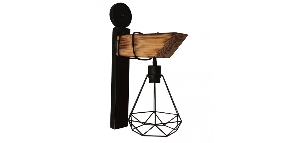 Aplica de perete din lemn de pin si metal, handmade, stil rustic–industrial