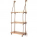 Raft suspendat din lemn de pin ars si sfoara, 3 polite handmade – rustic & decorativ