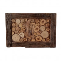 Tablou rustic handmade din rondele de lemn cu rama arsa si lacuita – 61x42 cm
