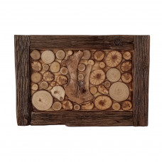 Tablou rustic handmade din rondele de lemn cu rama arsa si lacuita – 61x42 cm Tablou rustic handmade din rondele de lemn cu rama arsa si lacuita – 61x42 cm