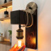 Lampa de perete din lemn ars – design rustic-industrial, handmade