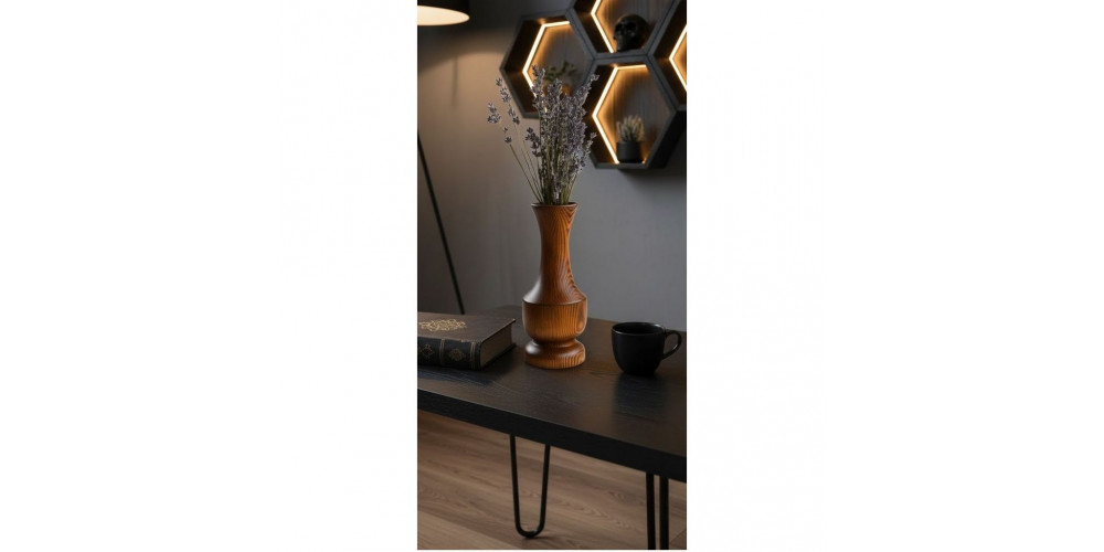 Vaza decorativa din lemn de pin – arsa si lacuita, finisaj handmade, stil rustic