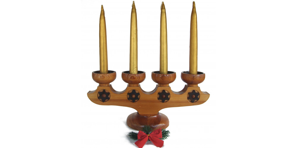 Suport decorativ din lemn masiv pentru 4 lumanari – finisaj lacuit, design rustic