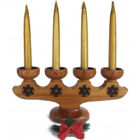 Suport decorativ din lemn masiv pentru 4 lumanari – finisaj lacuit, design rustic