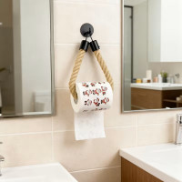 Suport Rustic din Franghie pentru Hartie Igienica sau Prosop, Prindere pe Perete, Negru Mat Suport Rustic din Franghie pentru Hartie Igienica sau Prosop, Prindere pe Perete, Negru Mat
