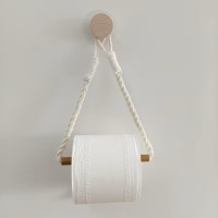 Suport Boho din Franghie Alba si Lemn Natural pentru Hartie Igienica sau Prosop Suport Boho din Franghie Alba si Lemn Natural pentru Hartie Igienica sau Prosop