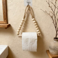 Suport Boho din Margele de Lemn si Franghie pentru Hartie Igienica sau Prosop Suport Boho din Margele de Lemn si Franghie pentru Hartie Igienica sau Prosop