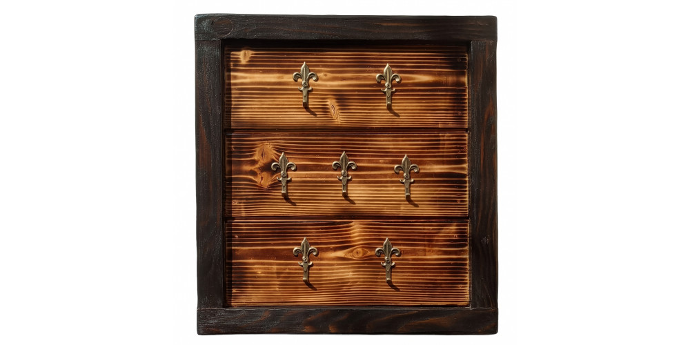 Cuier Chei Rustic din Lemn Masiv Ars, 7 Agatatori Floare de Crin, 31 x 34.5 cm   