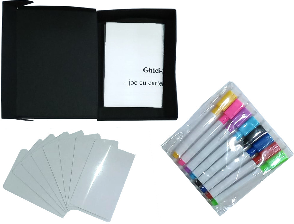 Joc de societate - Ti-e scris in frunte! Ghiceste cine esti - cu markere si carti reutilizabile