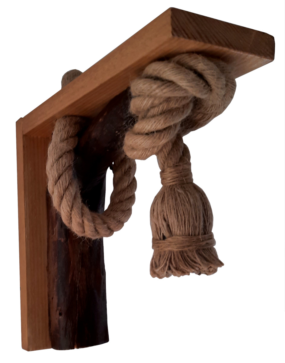 Aplica de perete rustica - din lemn masiv si franghie groasa de iuta, realizata manual, cod aac0148