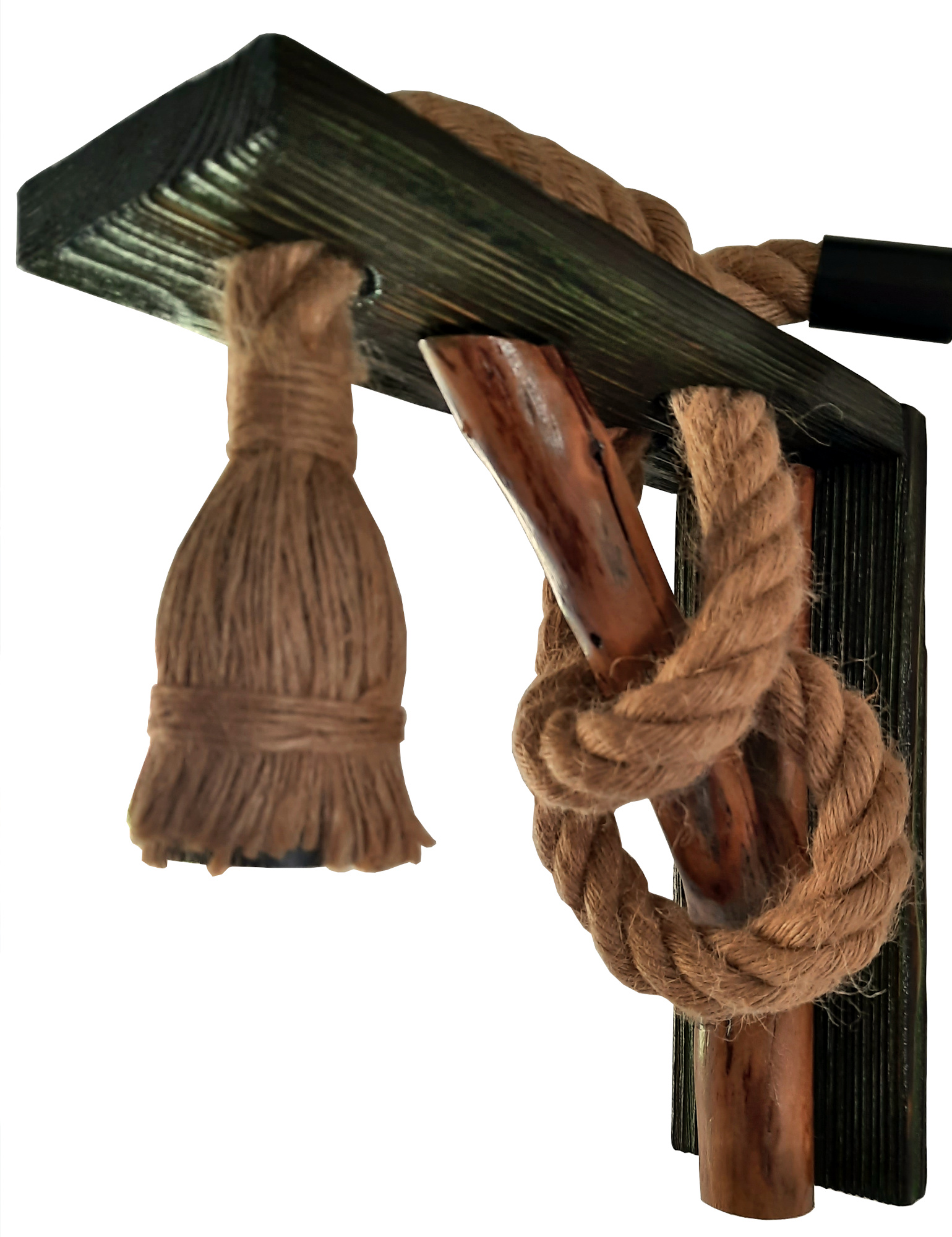 Aplica de perete rustica - din lemn masiv si franghie groasa de iuta, realizata manual, cod aac0360