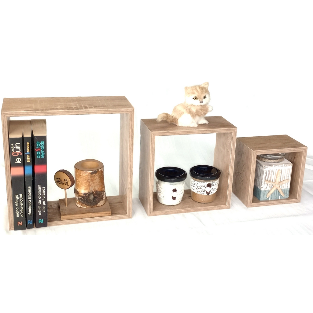 Rafturi mdf cu sistem de fixare ascuns culoare naturala - 3buc