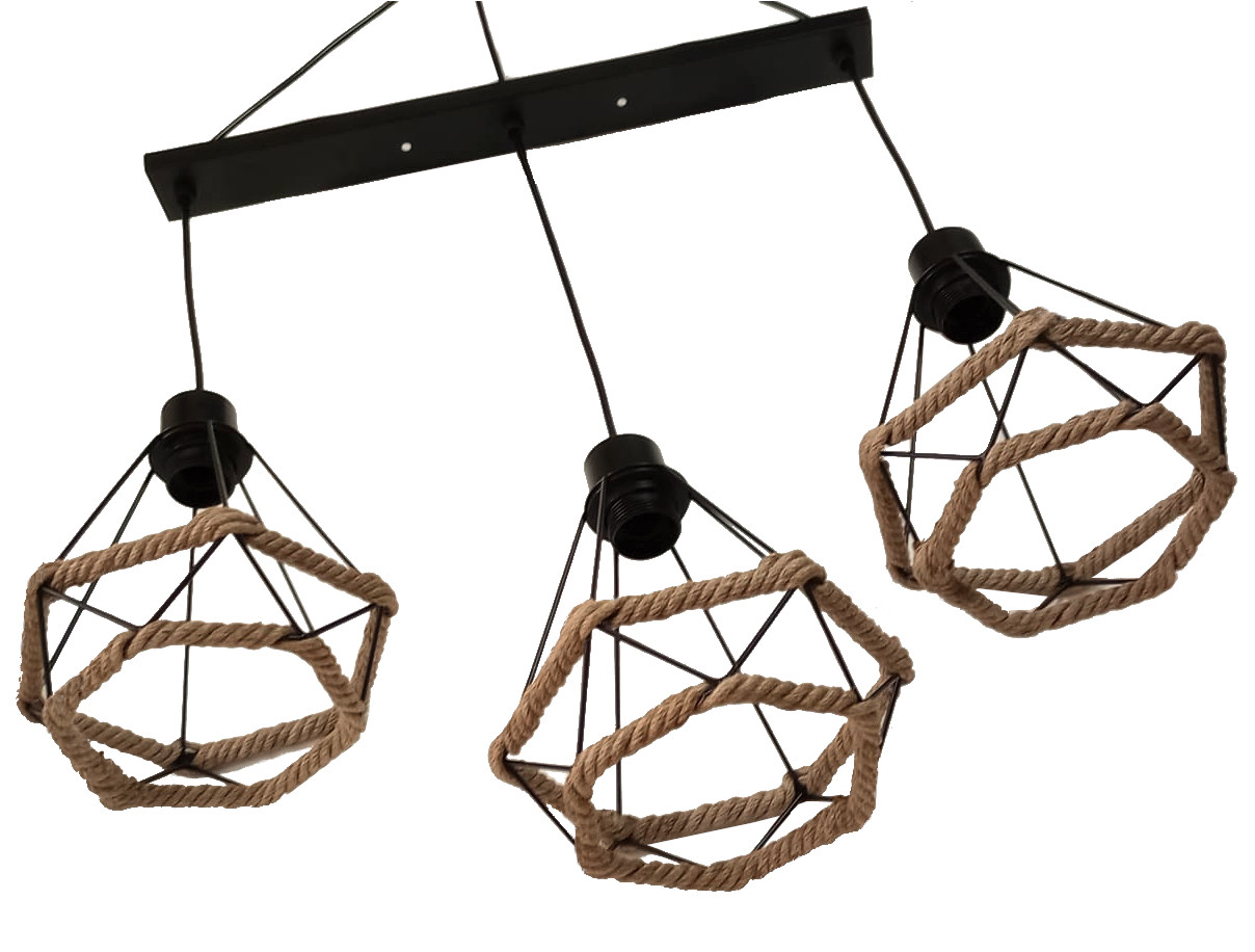 Pendul vintage negru mat decorat cu iuta, 3*E27