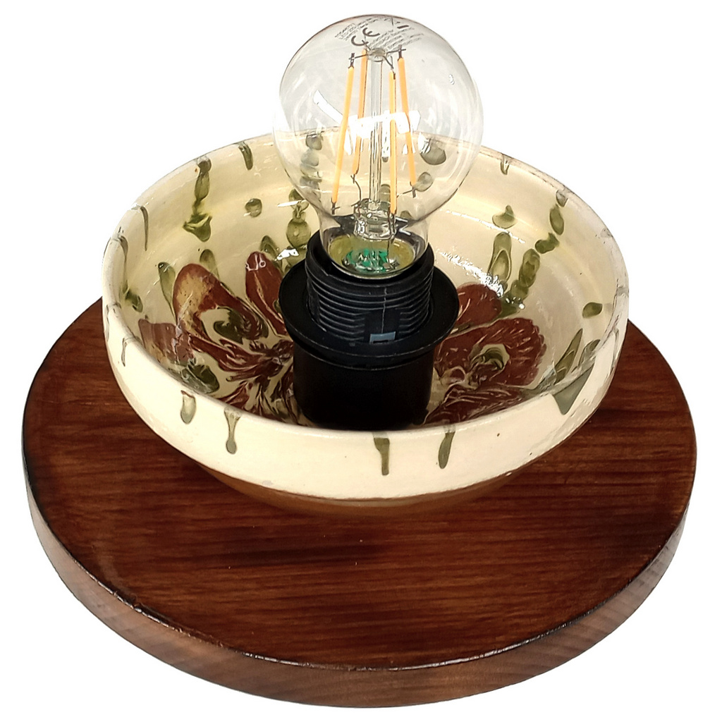 Aplica de perete - plafoniera rustica din ceramica si lemn de pin