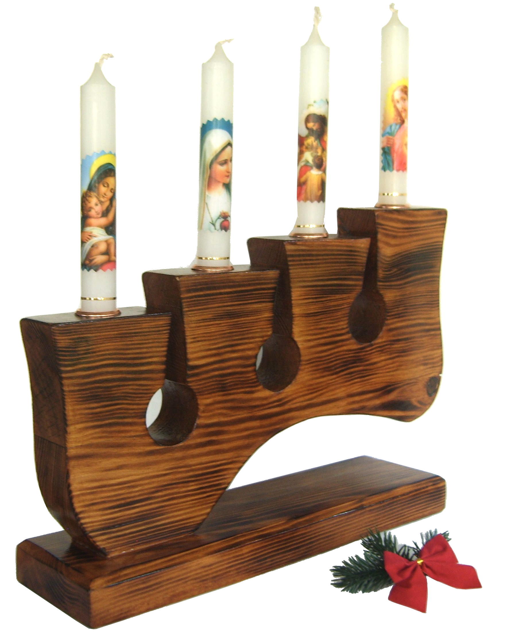 Suport din lemn pentru 4 lumanari – model rustic handmade – cu lumanari incluse