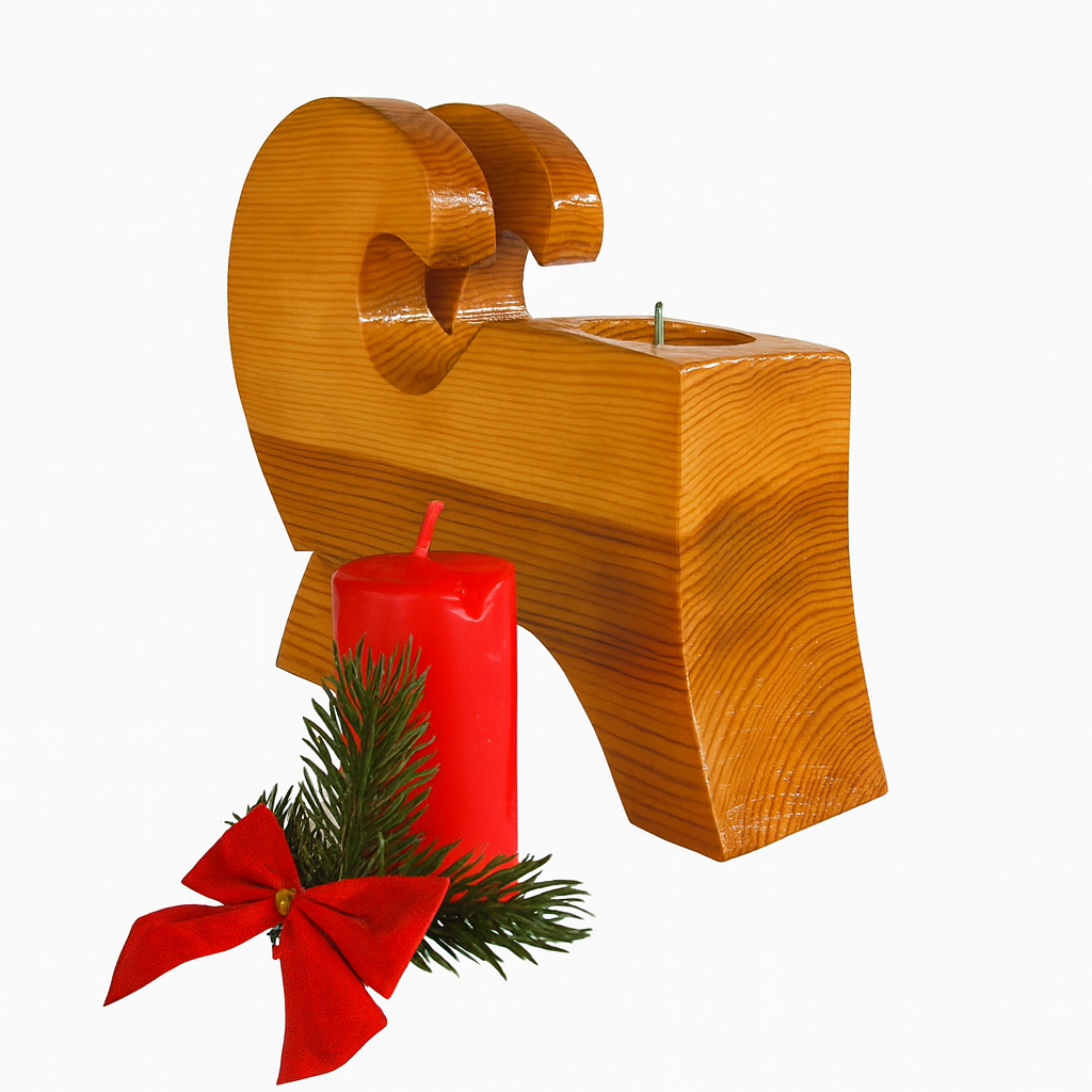 Suport decorativ din lemn masiv pentru lumanare – design sculptural, finisaj lacuit