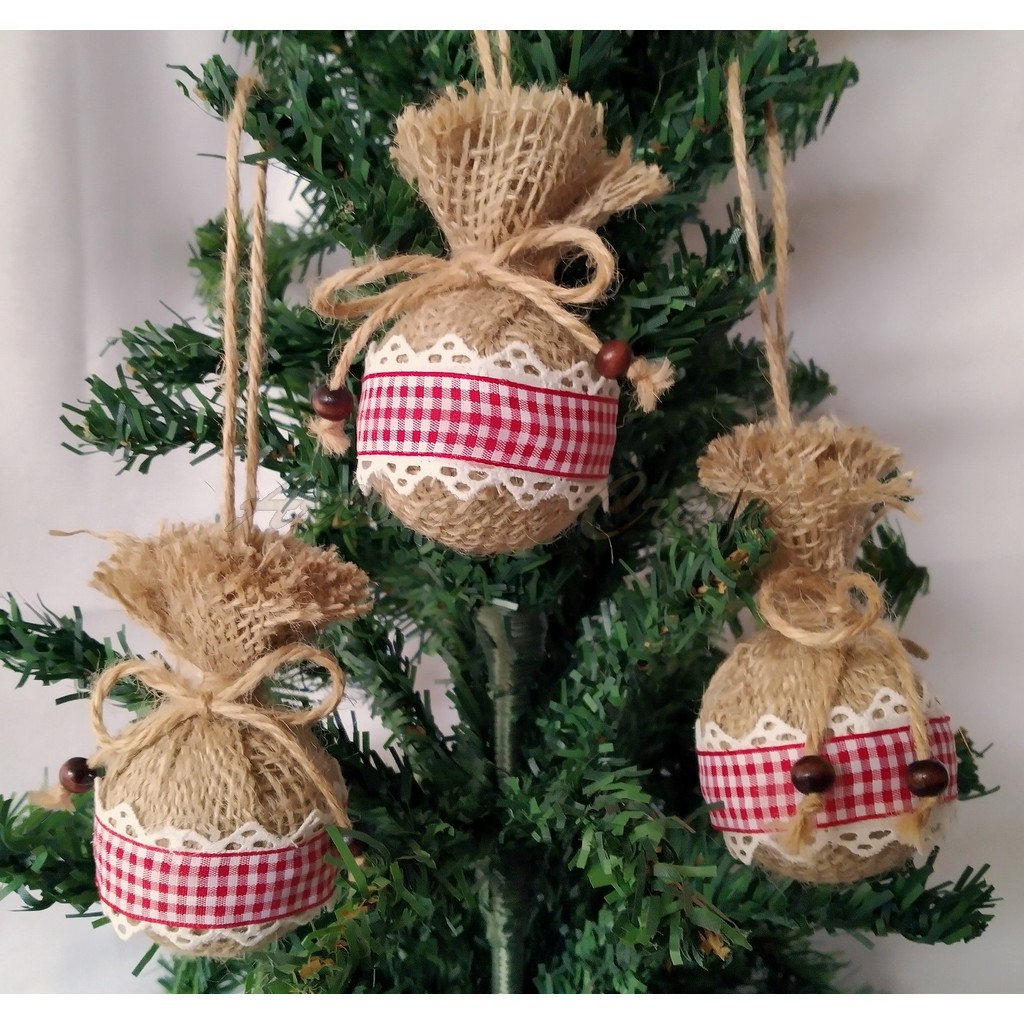 Set of 6 handmade jute globes, 5cm Christmas decorations