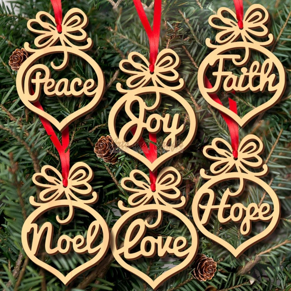  Set of 6 Christmas decorations, wooden pendants